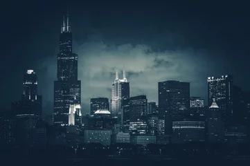 Fototapeten Chicago City Skyline Dunkelblau © Tomasz Zajda