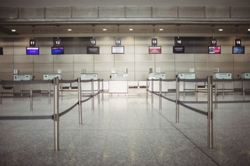 Check-in counter inside the airport terminal 