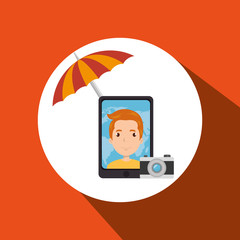 umbrella man camera technology vector illustration  design