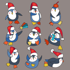 Penguin in christmas hat doodle