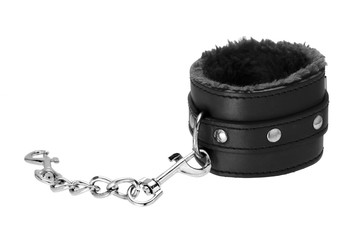 black color leather handcuffs isolate on white background with clipping path.
