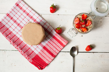 Jam and yogurt with strawberries