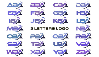 3 letters modern swoosh logo ABA, BBA, CBA, DBA, EBA, FBA, GBA, HBA, IBA, JBA, KBA, LBA, MBA, NBA, OBA, PBA, QBA, RBA, SBA, TBA, UBA, VBA, WBA, XBA, YBA, ZBA.