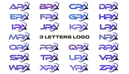 3 letters modern swoosh logo  APA, BPA, CPA, DPA, EPA, FPA, GPA, HPA, IPA, JPA, KPA, LPA, MPA, NPA, OPA, PPA, QPA, RPA, SPA, TPA, UPA, VPA, WPA, XPA, YPA, ZPA. - obrazy, fototapety, plakaty