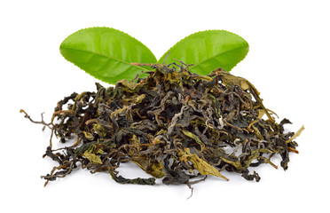 Dried tea leaf isolated on white background