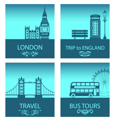 Abstract Postcards for Trip Of England with Silhouette Background of Abstract London Skyline