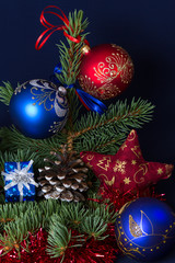 Christmas tree, stars, gifts and Christmas decorations