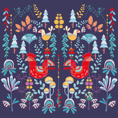 Scandinavian style illustration floral and animal.