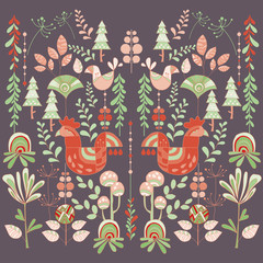 Scandinavian style illustration floral and animal.