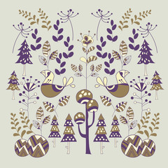Naklejka premium Scandinavian style illustration floral and animal.
