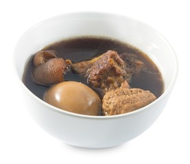 Five Spice Stew with Egg, Tofu and Pork on White