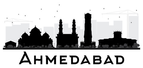 Obraz premium Ahmedabad City skyline black and white silhouette.