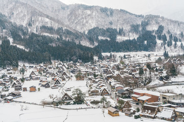 Winter Of Shirakawago with snow falling , Japan