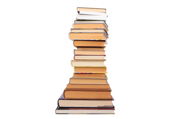 books of different sizes stacked on a white background