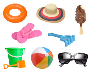 Summer items collection isolated on white background