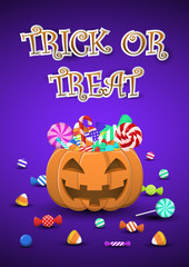 Halloween sweets and candies in pumpkin bucket