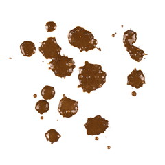 drops of mud sprayed isolated on white background, with clipping path