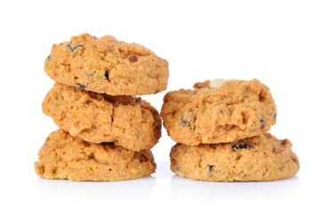 Chocolate chip and nut cookies isolated on white background.