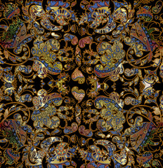 floral shabby oriental pattern golden and black