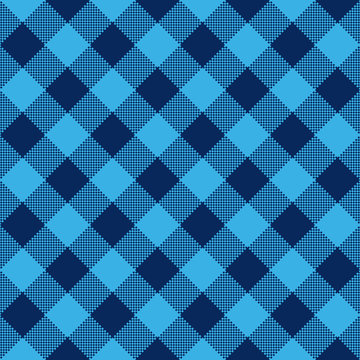 Blue Check Diagonal Textile Seamless Pattern