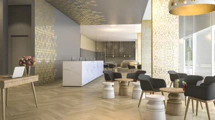 Fotobehang 3D-rendering luxe hotelreceptie en lounge © dit26978