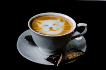 Cup of Cappuccino Coffee with cat face