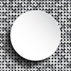 Vector white circle on silver sequins background . 