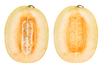 Half of cantaloupe melon isolated on the white background.