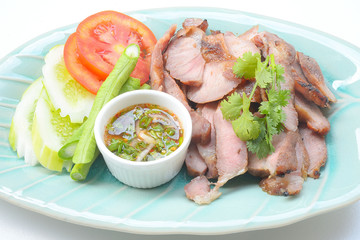 charcoal-boiled pork neck,Grill pork (Thai style food)

