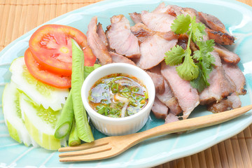 charcoal-boiled pork neck,Grill pork (Thai style food)
