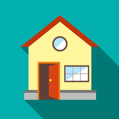 House with open door icon in flat style with long shadow