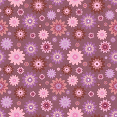 Seamless floral pattern in color palette of dark & light pink & salmon red. 