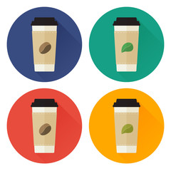 Take-away coffee and tea flat icon set
