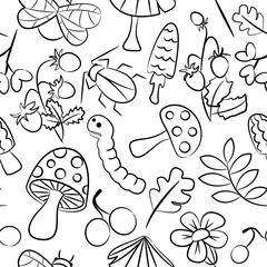 Mushrooms and insects pattern