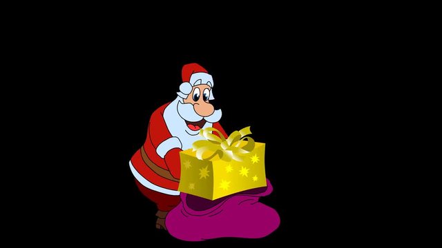 Santa Claus with Christmas gift with alpha channel