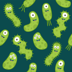 Set of colorful green germs in a repeat pattern
