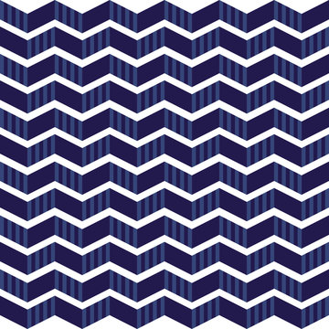 Seamless geometric zigzag pattern blue chevrons on white. Modern vector background