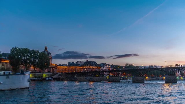 Beautiful peaceful sunset over the Seine river in Paris, France