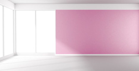 Empty room with pink wall and panoramic window