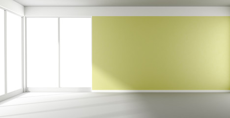 Empty room with yellow wall and panoramic window