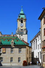 Buildings on the square in Bratislava old town, Slovakia.