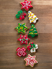 Christmas sweet cookies on wooden table.