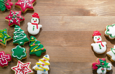 Christmas cookies on a wooden table.