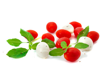 Tomatoes with mozzarella and basil.