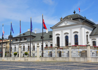 Fototapeta na wymiar Presidential residence in Grassalkovich Palace at Hodzovo Square, Bratislava, Slovakia.
