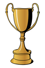 Gold Winners Trophy Cup. Hand drawn vector illustration with black contours