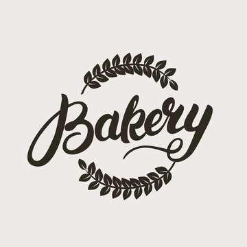 Bakery logo. Handwritten inscription. Hand written calligraphy lettering typography badge, emblem with wheat ear. Vector illustration.
