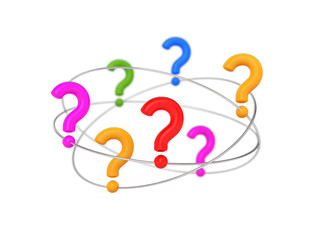 Questions fly in orbits. 3d illustration