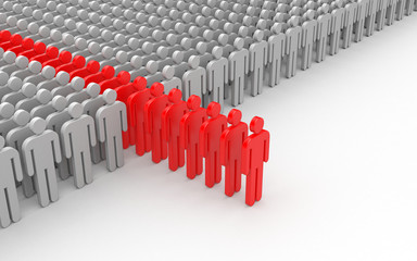 Different people. Red crowd. 3d illustration