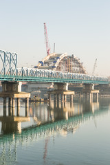 NOVI SAD, SERBIA - DECEMBAR 22, 2014: Construction of the bridge on the Danube River